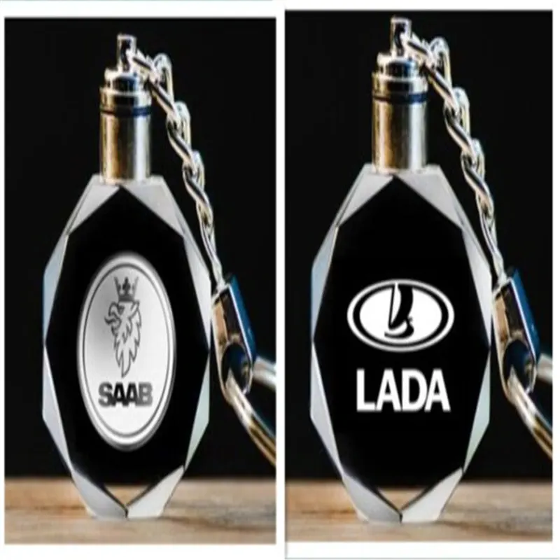 

2019 K9 Crystal Car Logo Key Chain Laser Engraved Colorful LED Light Key Ring Glass Keychain Decoration Accessories Pendant Gift