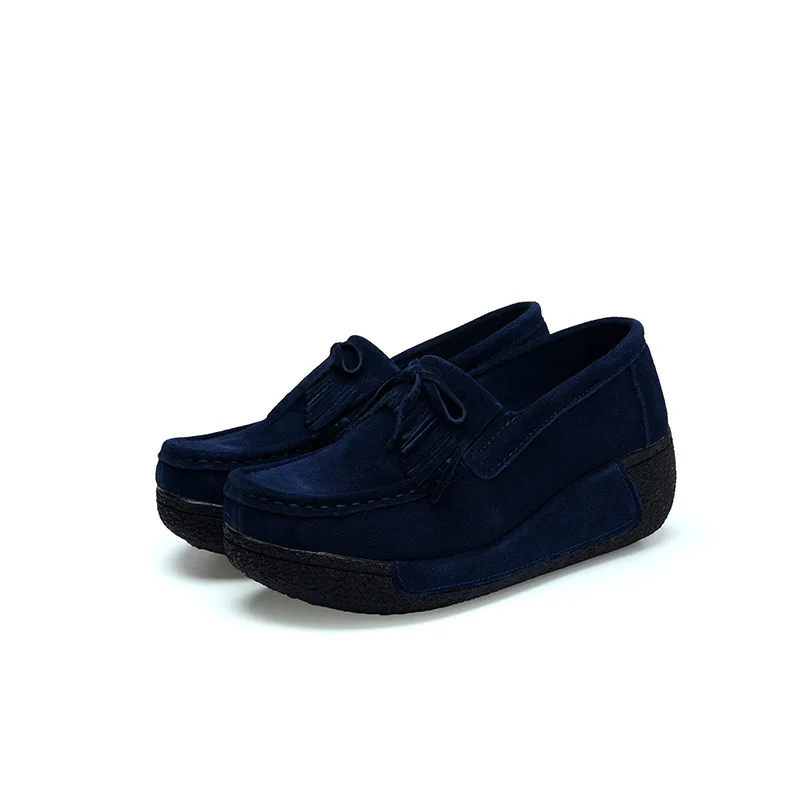 Новые весенние дышащие кроссовки; женская обувь; удобные повседневные лоферы на танкетке без застежки; женская обувь на платформе и высоком каблуке - Цвет: Blue Shoes