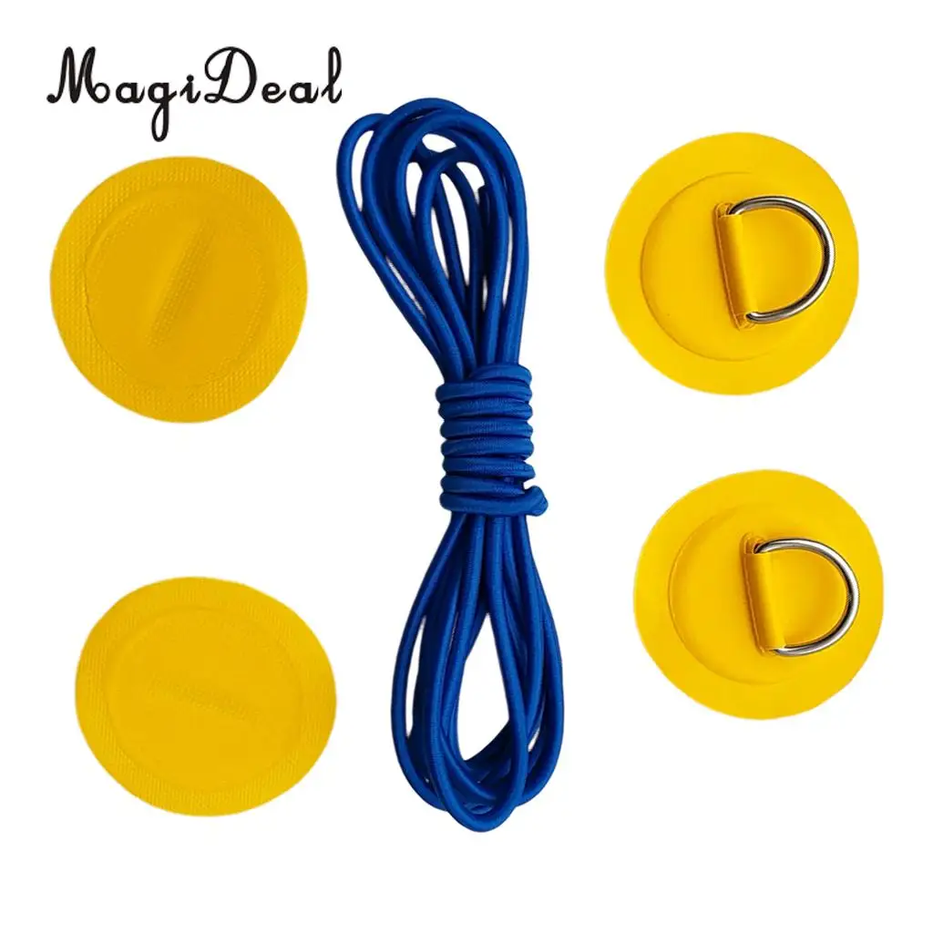 4Pcs PVC Inflatable Boat SUP Stand up Paddleboard Stainless Steel D-ring Round Patch Pad & Elastic Shock Cord - Various Colors