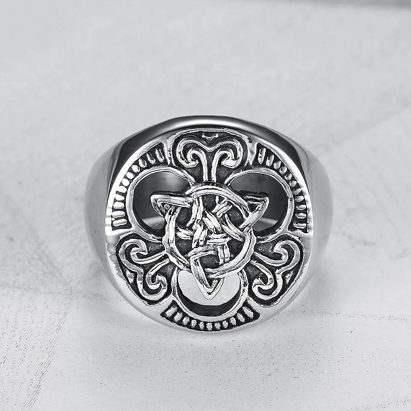 Cool fashion viking jewelry Mens Celtic Knot Signet Rings Round Vintage Stainless Steel Ring for Biker (3)