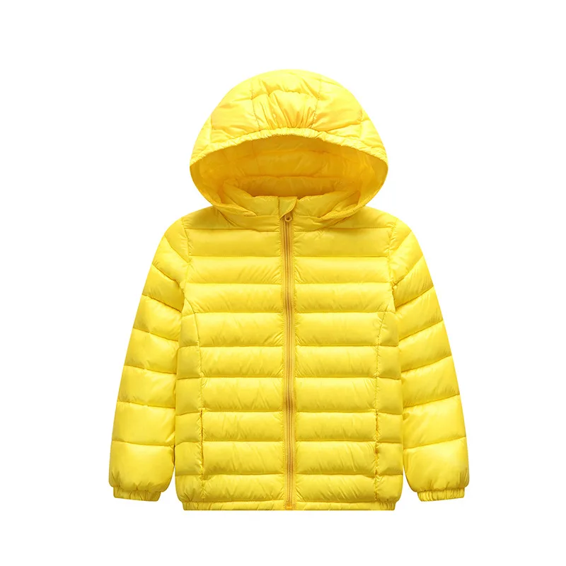 Sundae Angel/Детский пуховик зимняя куртка с капюшоном для девочек, однотонный теплый светильник, 80% утиный пух, пальто для мальчиков, верхняя одежда От 1 до 11 лет - Цвет: Цвет: желтый