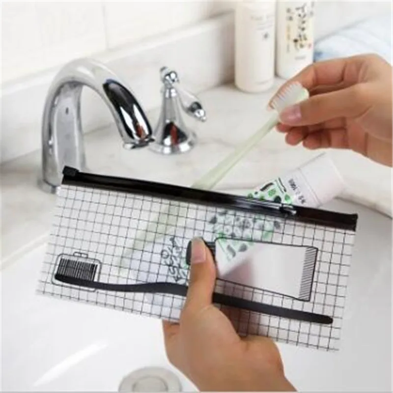 

PVC Transparent Toothbrush Cosmetic Bag Women Travel Makeup Bag Pouch Organizer Storage Pencil case Toiletry Wash Kit 22*9.5cm