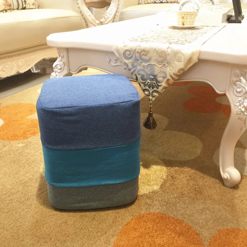 

Pufe Footstool New Hot Sale Wooden Modern Chair Taburetes For Square Dressing Stool Sofa Washable Colourful Cloth