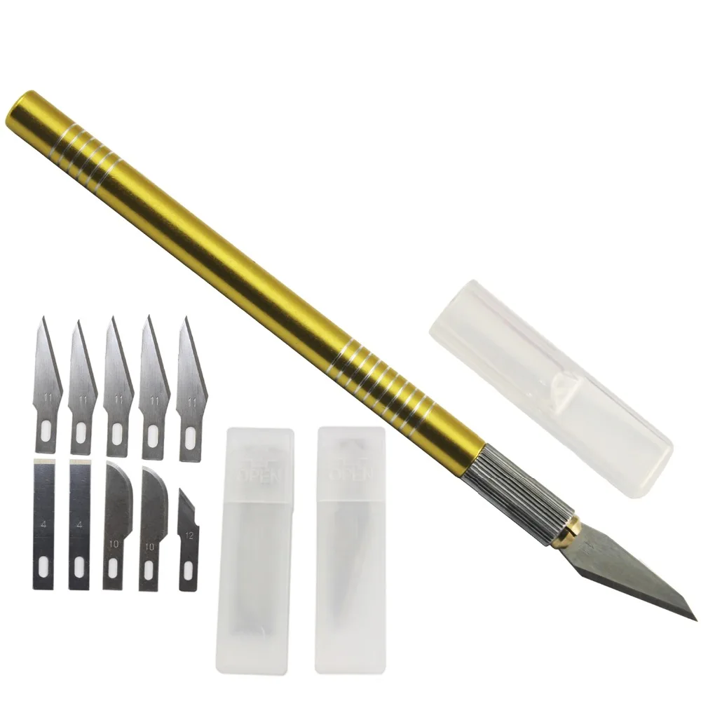 

Aluminum Grip Precision Craft Hobby Knife with 10 Replacement Blades for Art Work Cutting DIY Carving Sculpture Model Repairing