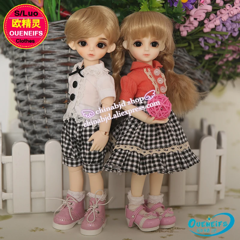 Одежда для кукол BJD SD 1/6 оранжевая футболка и черная клетчатая юбка девочек или