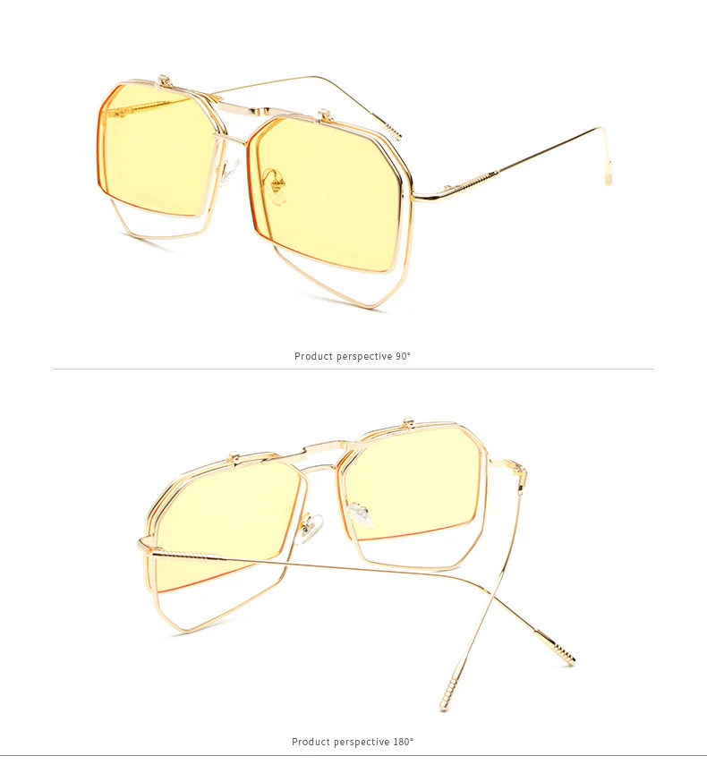 2019 стимпанк Флип Большие женские очки Квадратные Солнцезащитные очки Для мужчин Брендовая Дизайнерская обувь очки UV400 красный желтый