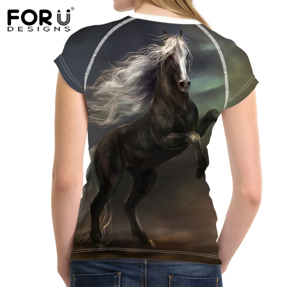 FORUDESIGNS/Винтаж 3D лошадь пони животные женская футболка Повседневная Женская Летняя короткая футболка для девочек женственная Повседневная тонкая футболка