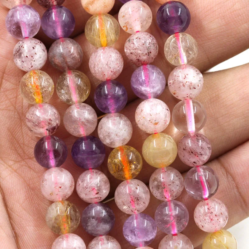 Full strand Natural Melody Crystal Beads,Super Seven Crystal beads,Natural purple hair crystal,Healing Quartz Stone beads