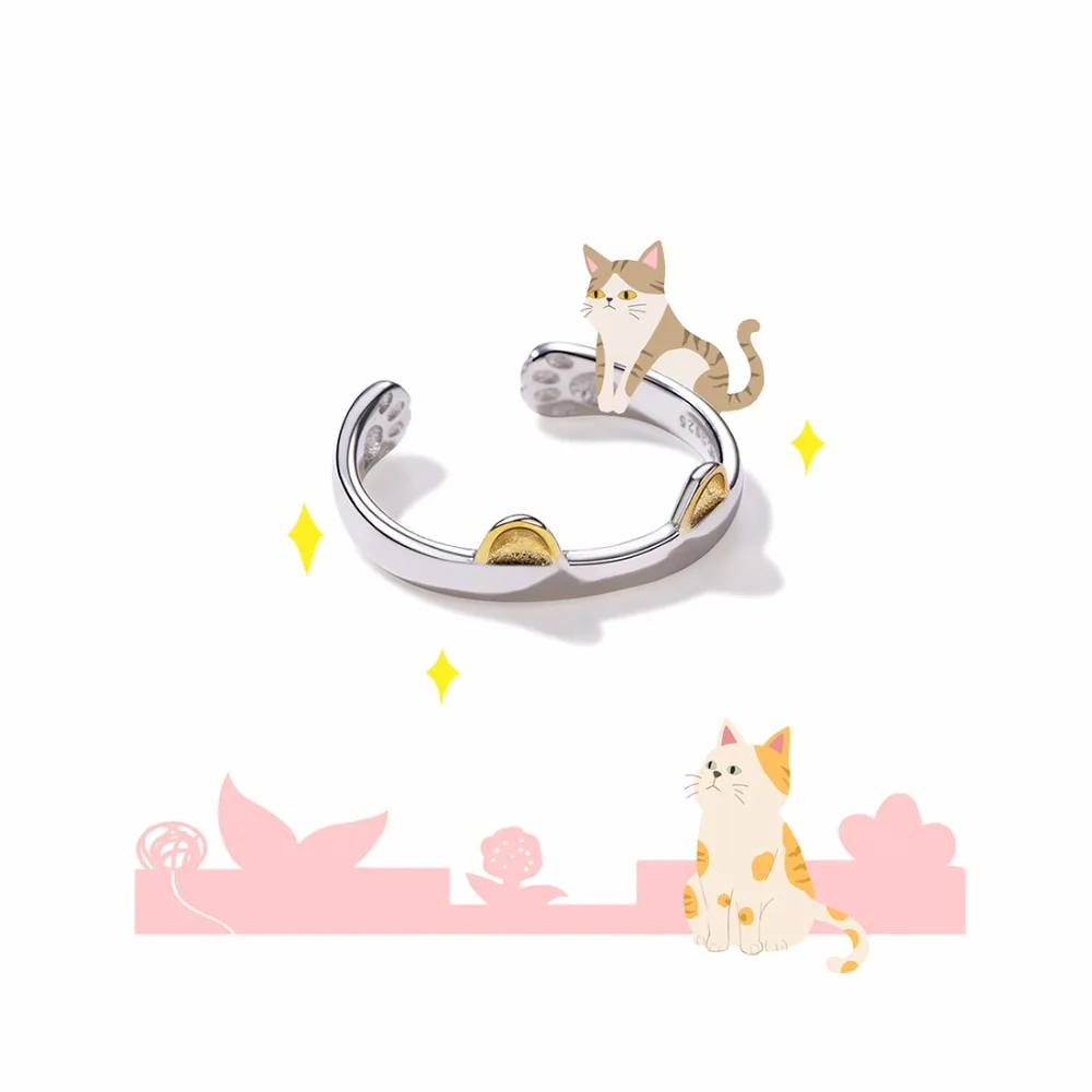 SILVERCUTE два тона кошачьи уши отпечаток лапы кольца для женщин золото Цвет