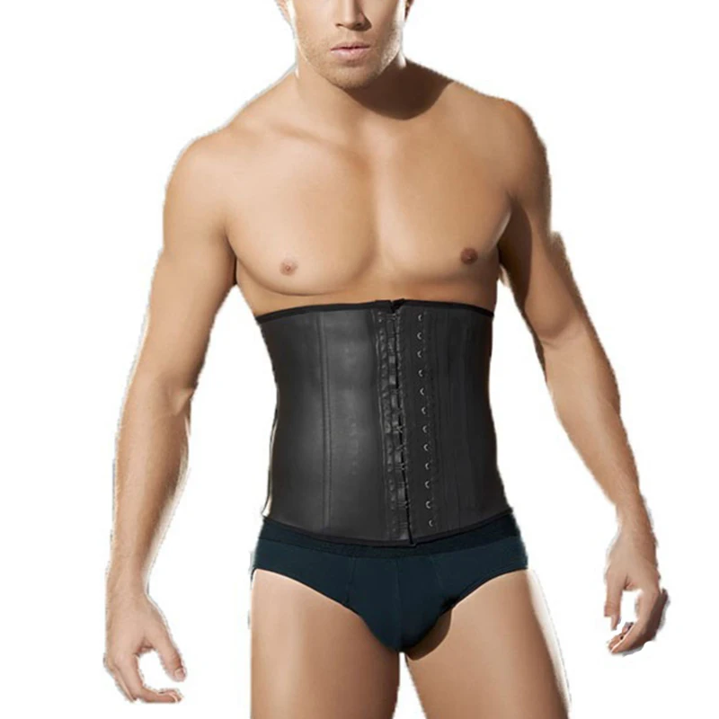 HU&GH XS-3XL Latex Men Corset Waist Control Steel Boned Hot Body Shaper Waist Cincher Belt Girdle Men Amincissante Ventre Homme (6)