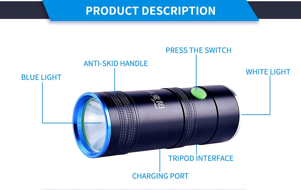 Новый Охота свет факела аккумуляторная портативный фонарь синий и белый свет Рыбалка стороны света 5 Вт * 2 светодиодный фонарик со штативом