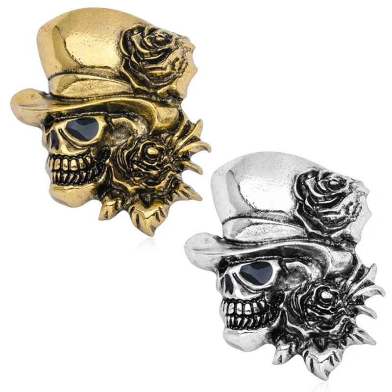 

Goth Vintage Punk Halloween Party Skull Skeleton Rose Flower Brooch Pin Gifts