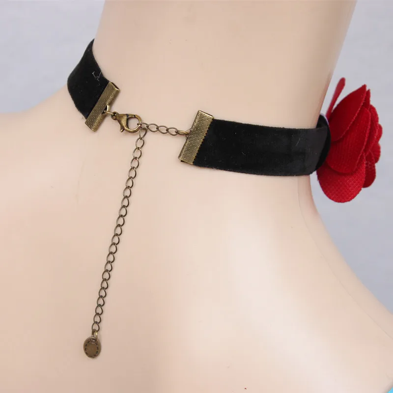 Сексуальные Чокеры в готическом стиле, черный кружевной воротник, ожерелье-чокер, красный цветок, викторианский женский чокер, стимпанк, ювелирное изделие, распродажа