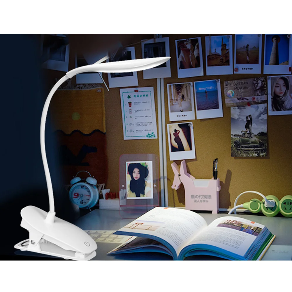 USB Rechargeable Clip Light Portable Adjustable LED Desk Lamp Reading