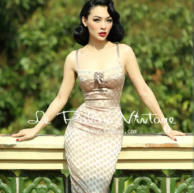 Elegant Sexy Vintage Hepburn Polka Dot Corset Style Nude Color One ...