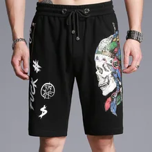 Летние мужские шорты с рисунком черепа, стильные хлопковые шорты с эластичной резинкой на талии для фитнеса, мужские шорты для бодибилдинга, мужские короткие брюки, мужская одежда