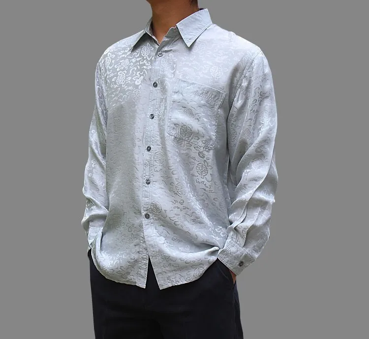 Натуральный шелк мужская рубашка с длинным рукавом, 19 momme из чистого шелка Мужская рубашка, шелк жаккард Повседневная рубашка, рубашки из чистого шелка