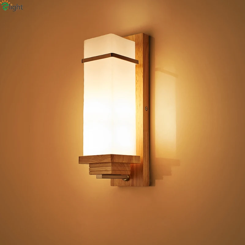 Modern Simple Solid Wood Led Wall Lights Luminaria Lustre Glass Shades