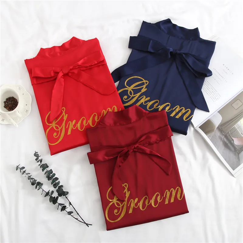 

Men Casual Kimono Bathrobe Embroidery Groom&Groomsman Wedding Party Robes Rayon Sleepwear Bride&Bridesmaid Dressing Gown L XL