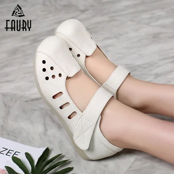 

New Nurses Women Hospital Work Shoes White Flat with Tendon Soft Bottom Non-slip Hollow Summer Breathable Sandals Casual Shoes