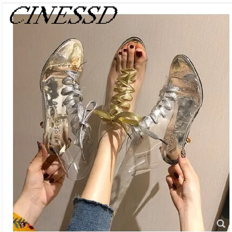 

Web celebrity same high heel sandals for women summer 2019 new slim heel sexy fashion transparent PVC fish mouth versatile shoes