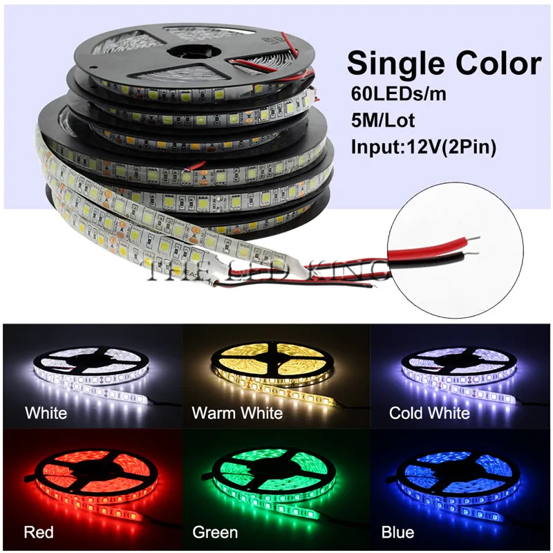 5 м рулон 10 м холодный белый теплый белый Светодиодные ленты свет SMD5050 RGB не водонепроницаемый полосы монохромный СВЕТОДИОДНЫЙ ленты DC12V Светодиодные ленты+ адаптер