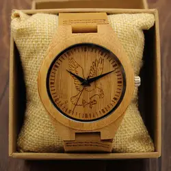 Модные Для мужчин деревянные Орел кварцевые часы Японии Мрамор Верховая полые роскошные женские классические часы Винтаж кожа бамбук