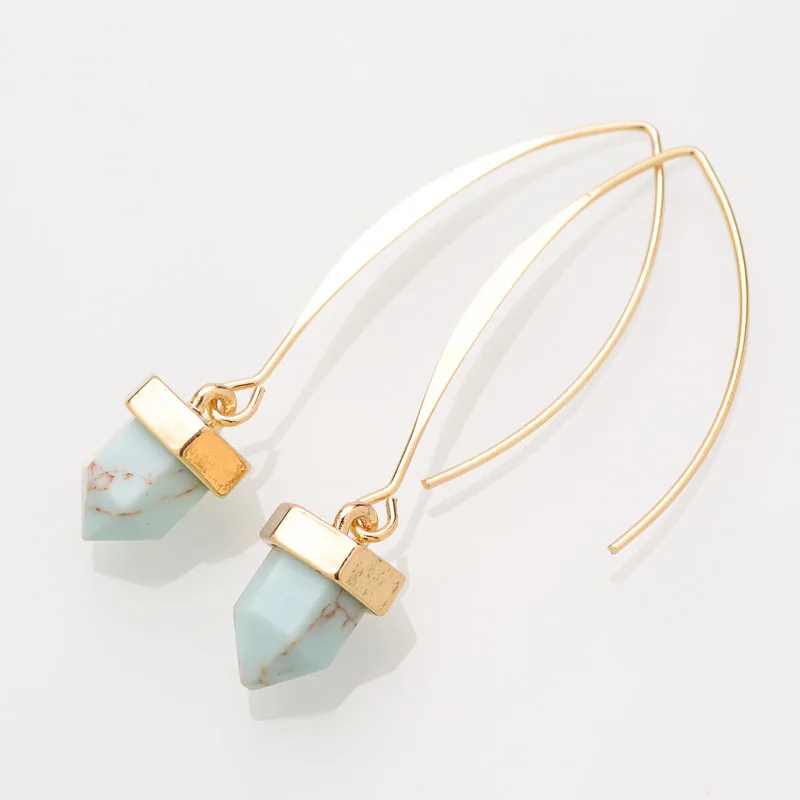

RE triangle jewelry ear accessories U shape turquoises earrings drop blue natural stone gold dangle earrings for women J30