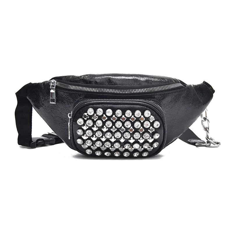 

Women's Waist Bag Belt bag Leisure time rivet chain street Breast bag Single shoulder slant bag 2018 new fashion High-quality