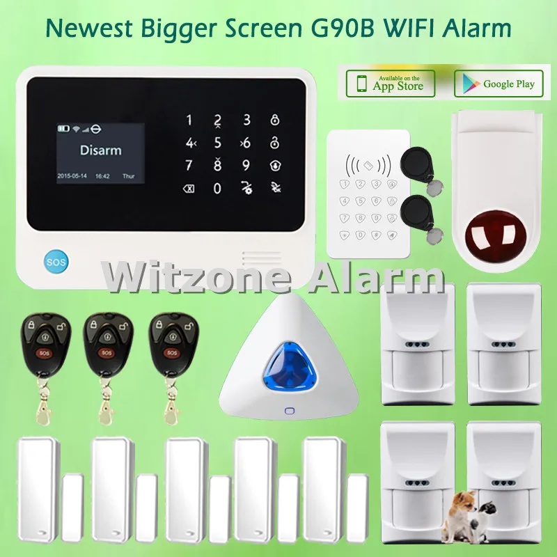 

Larger LCD Screen GSM WIFI GPRS Alarma Casa G90B Security Alarm System with Pet Friendly Motion Detector, Touch Keypad and Siren