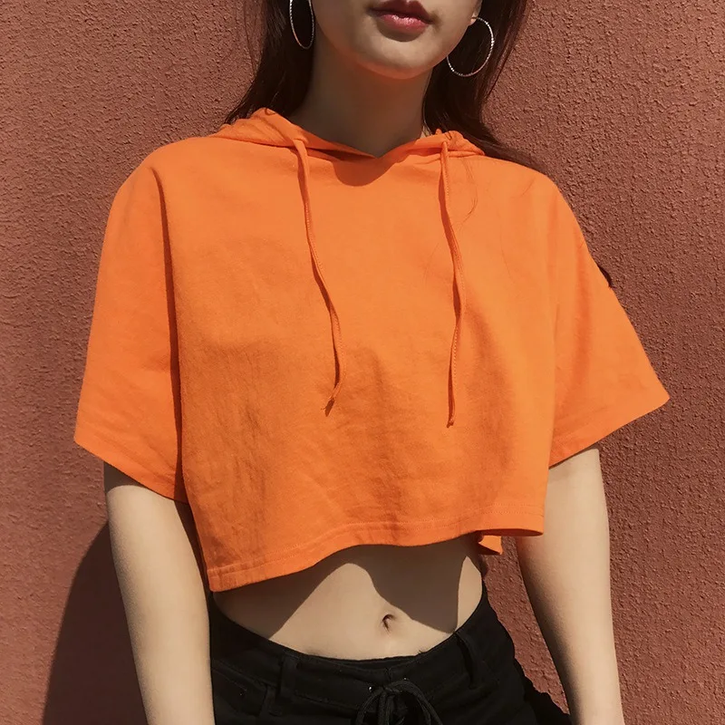 Fashion Women Girls Summer Casual Orange Short Sleeve