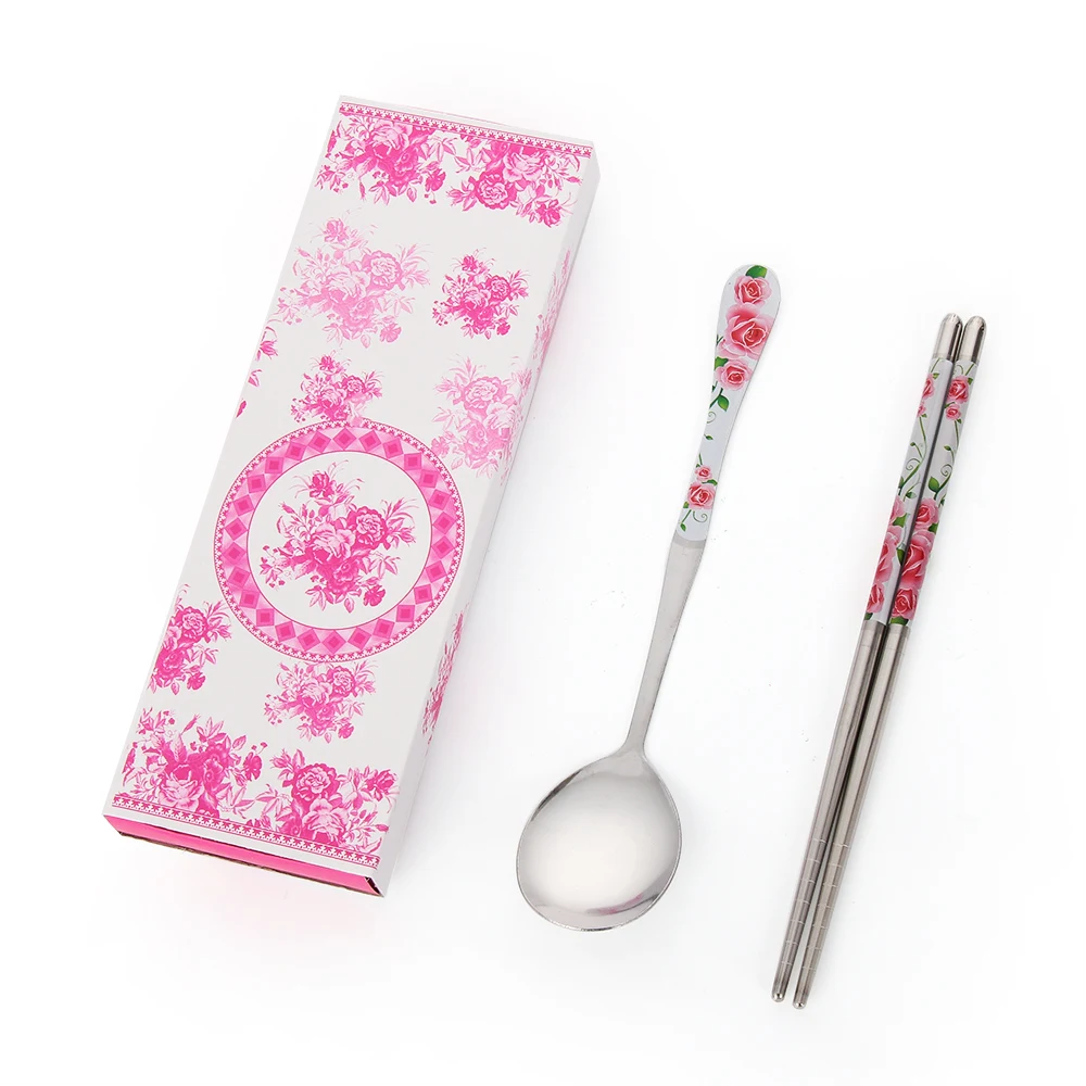 Portable Korean Custom Dinnerware Stainless Steel Spoon Chopsticks Cutlery Set 