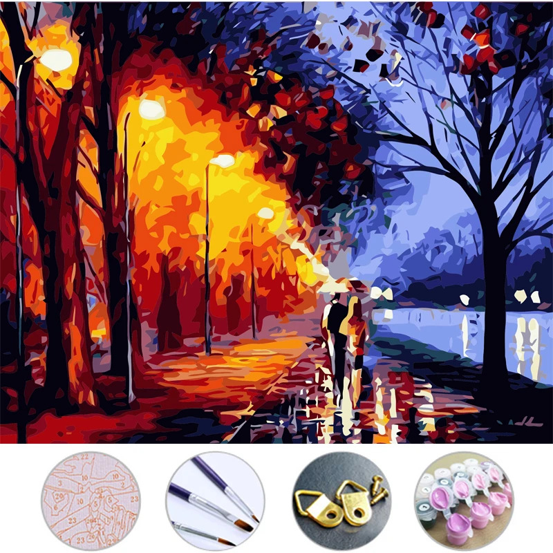 

Diy Oil Painting Lovers in the rain drawing Frameless picture on wall acrylic painting by numbers on the canvas modular painting