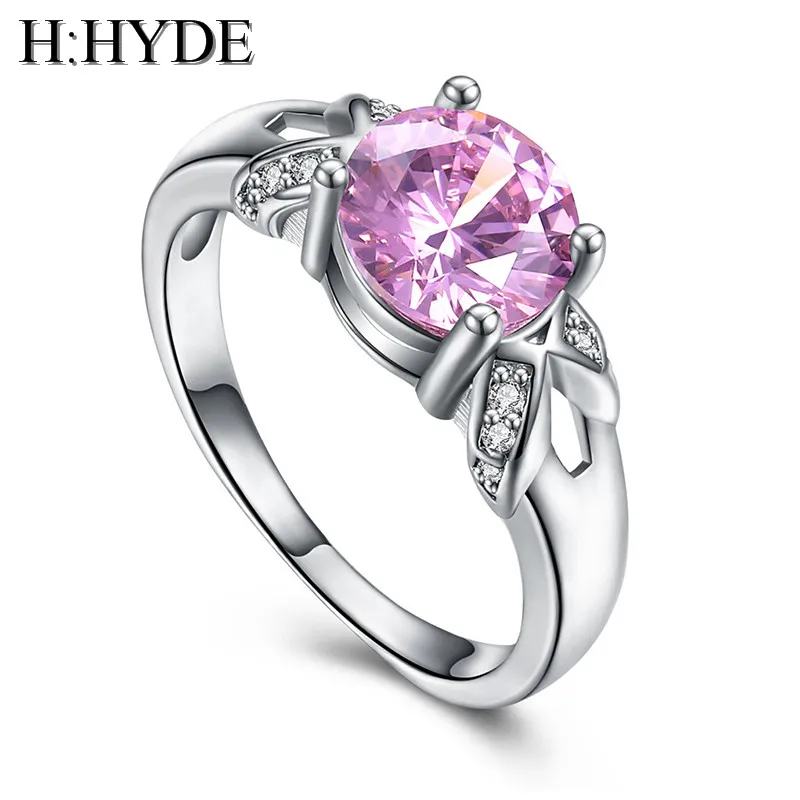 

H:HYDE Sweet Pink Cubic Zirconia jewelry wholesale Wedding Engagemenr silver Color ring for women anillos bague size 6 7 8 9 10