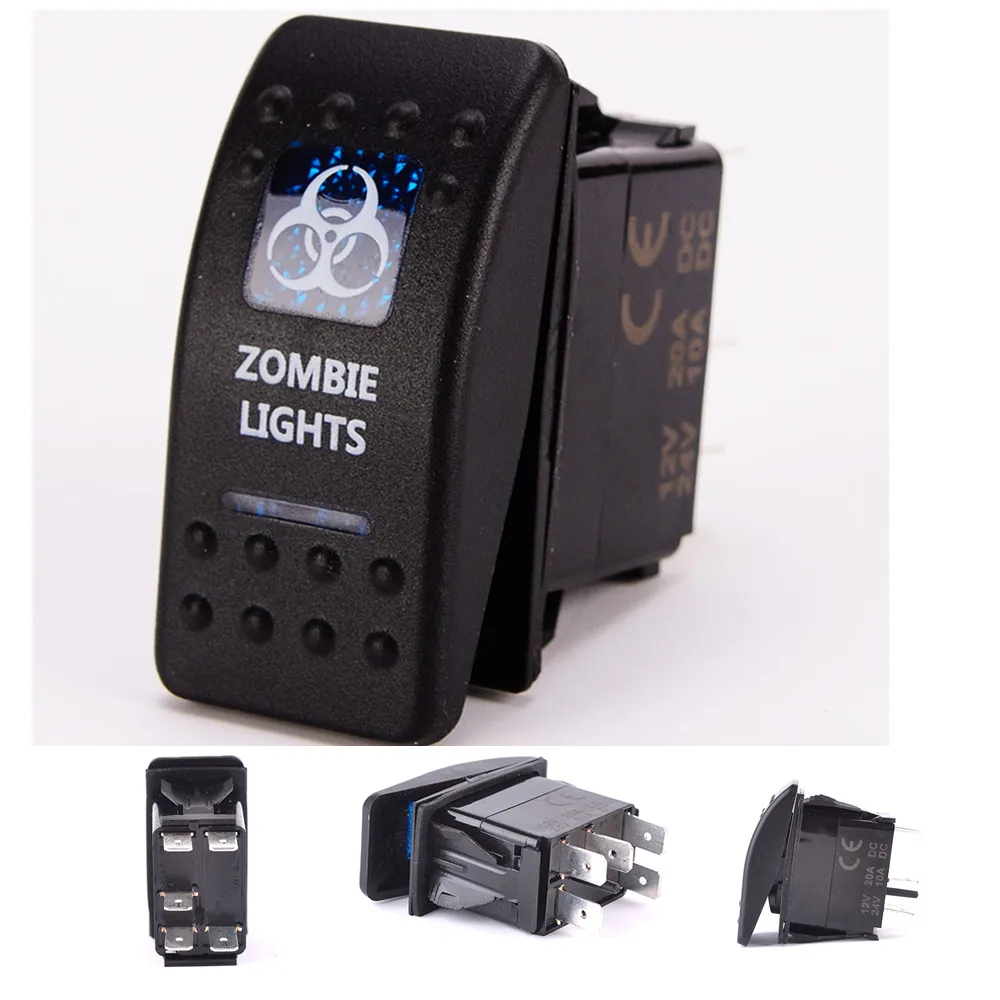 

IZTOSS ZOMBIE Light Rocker Switch 2PCS Marine Boat Car Blue 5Pins SPST ON/OFF 12V/24V