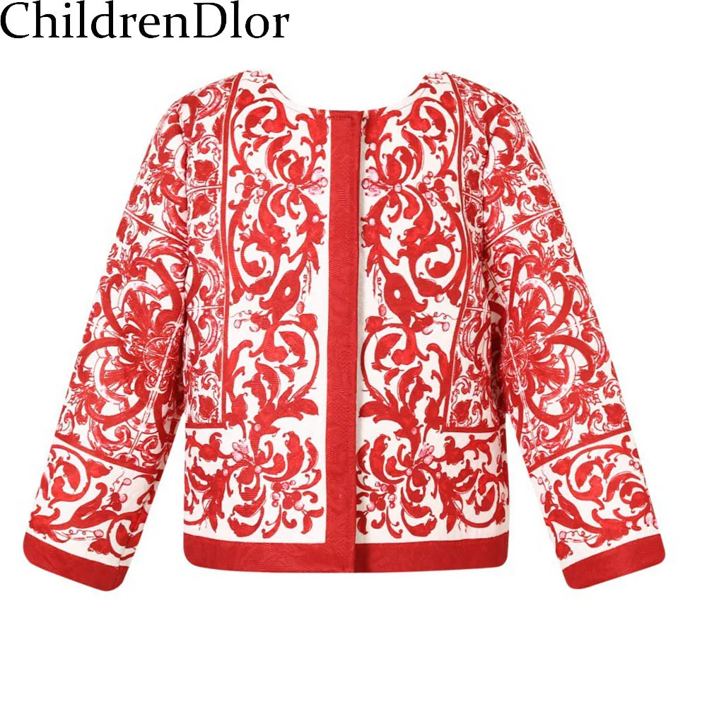 

2015 New Fashion Girls Coat Autumn Kids Outwear&Coats O Neck Floral Print European Children Jacket 2-12Y Girl's Outerwear