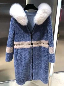 

rabbits fur collar abrigos mujer invierno 2018 high quality leather with fur female wool coat sheep fur coat winter warm clothes