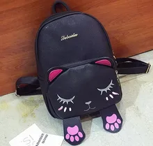 Довольно Cat Рюкзак ушками женские кожаные рюкзаки девушка школьные rugzak Черный Симпатичные Высокое качество PU Рюкзак LY1894