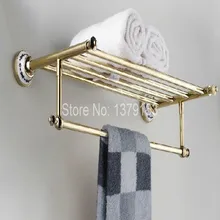 Bathroom Accessory Luxury Golden Gold Color Brass Wall Mounted Bathroom Towel Rail Holder Storage Rack Shelf Bar aba256