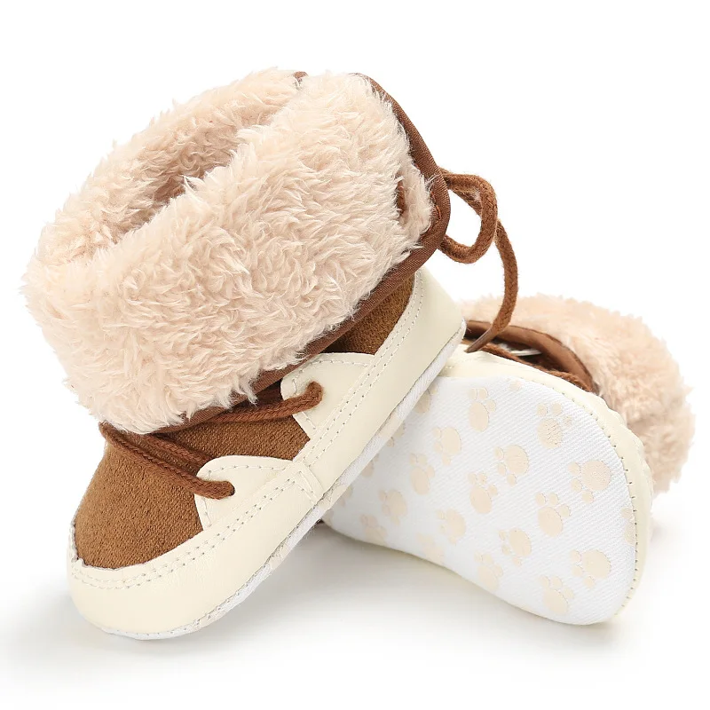 От 0 до 1 года, новинка, Зимняя Теплая Обувь для новорожденных мальчиков и девочек, обувь для малышей, хлопковые мягкие Нескользящие зимние ботинки ботиночки, BS070 - Цвет: Коричневый