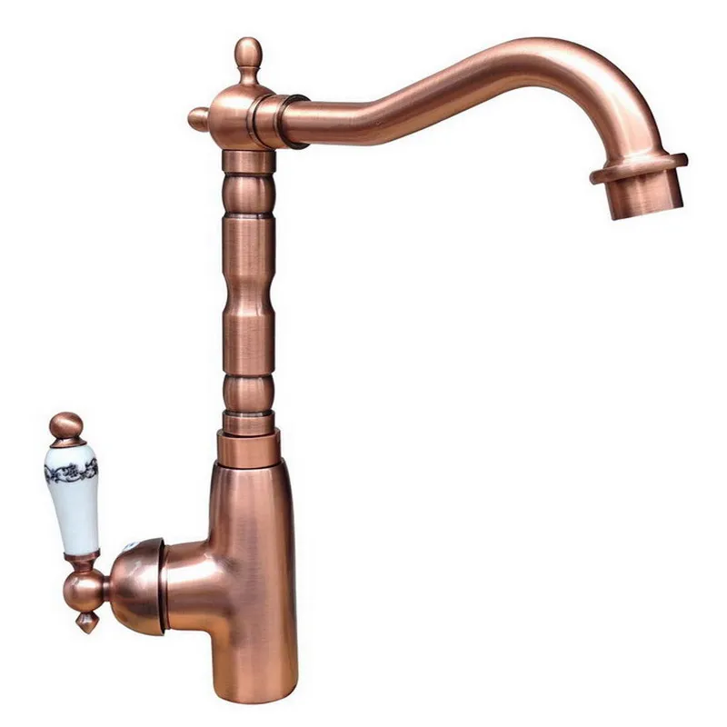 Red Copper Single Hole White Ceramic handle Lever Kitchen Vessel Sink Mixer Tap Faucet Swivel Spout arg022