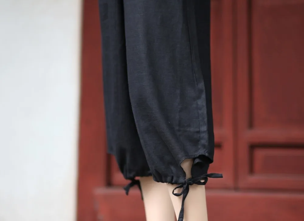 Шанхай история женские льняные китайские традиционные брюки эластичный пояс широкие брюки капри 3 цвета