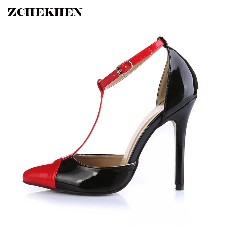 Fashion Red Pointed Toe High Heels Summer Shoes Elegant T Strap Party