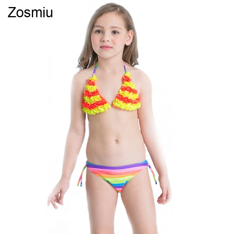 

Zosmiu 2017 New Kids Children Floral Swimsuit Baby Infant Swim Halter Bikini Hand Flower Swimwear Two Pieces For Beach Holiday