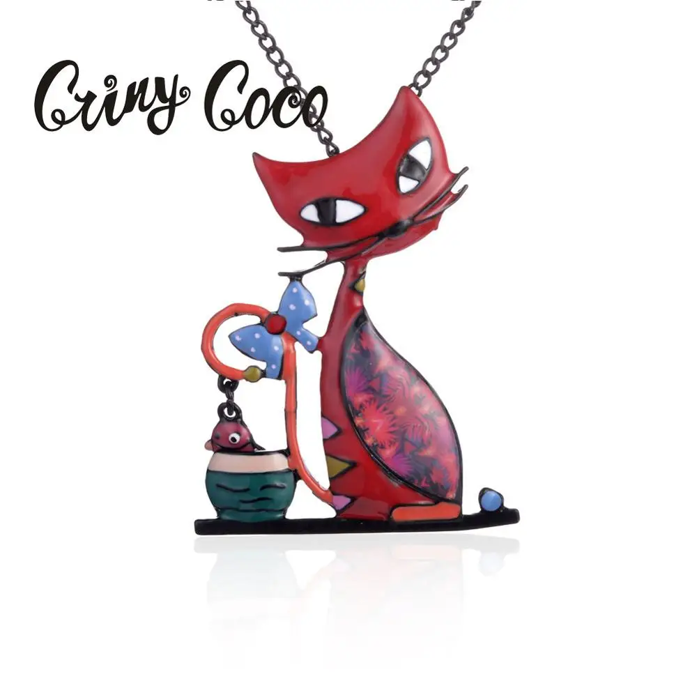 

Cring Coco Cute Red Cat Pendant Necklace Charm Handmade Statement Collar Chain Necklaces Women's Wholesale Jewelry for Women New