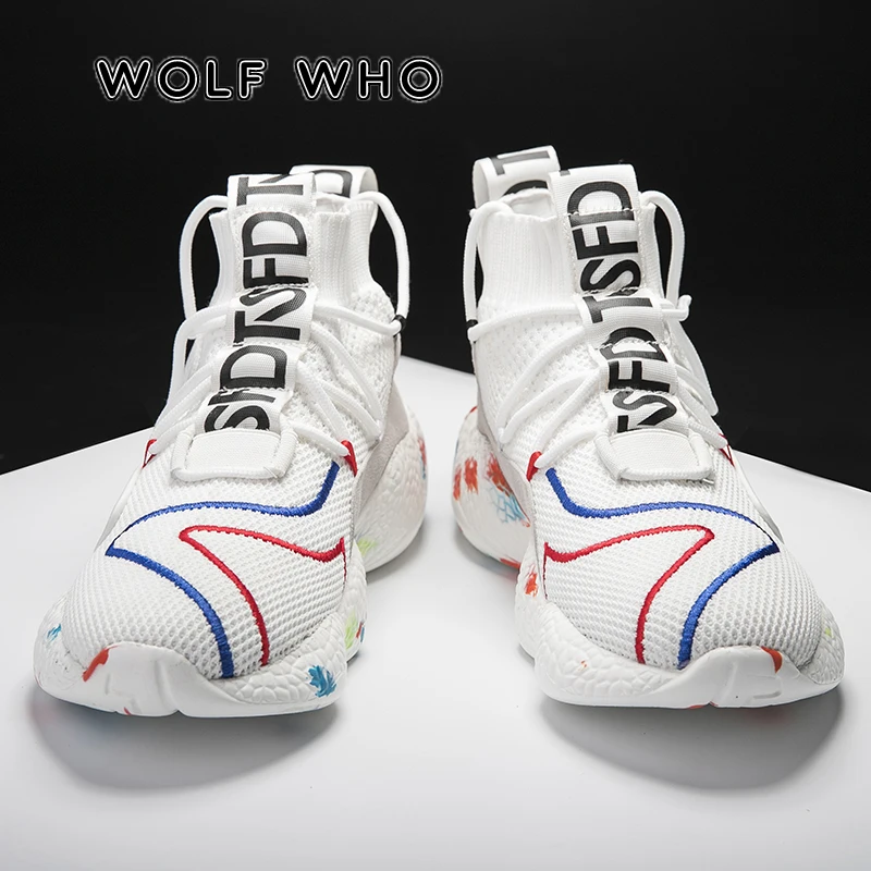 

WOLF WHO Men Casual Shoes Fashion Black White Big Size Shoes Male Sneakers Breathable Flat Shoes High Top Outdoor krasovki A-010