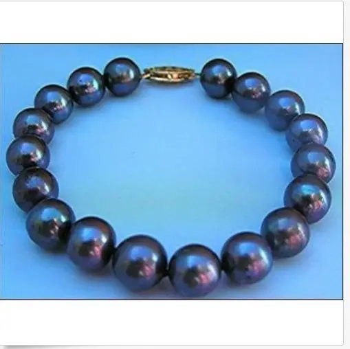 

charming round10-11mm tahitian black pearl bracelet 7.5-8inch 14KGP