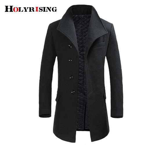 Holyrising Casaco Masculino Inverno утолщенное шерстяное пальто для мужчин с отложным воротником пальто на одной пуговице шерстяная куртка для мужчин 18402-5 - Цвет: Black