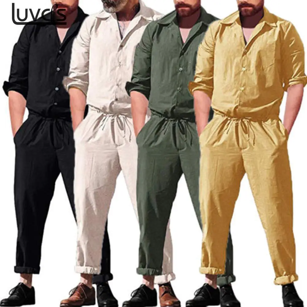 

New Men Long Sleeve Jumpsuits Overalls Autumn Trousers Working Plus Size Pants With Pockets Casual Overall Male M-3XL