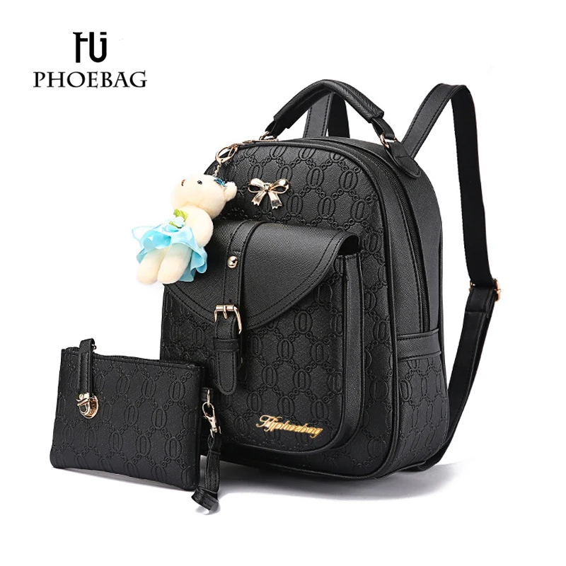 

HJPHOEBAG Fashion Designed Brand Backpack Women Backpack pu Leather School Bag Little bear pend Backpacks + Small bags XB-K51